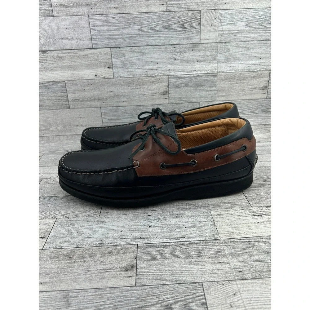 ET Wright Venezia Mens 9.5 Boat Shoes Black Brown‎ Leather Made in Italy 543549
